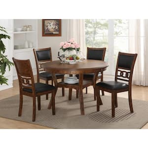 Gia 5-Piece Brown Dining Set with 47 in. Round Dining Table and 4-Chairs