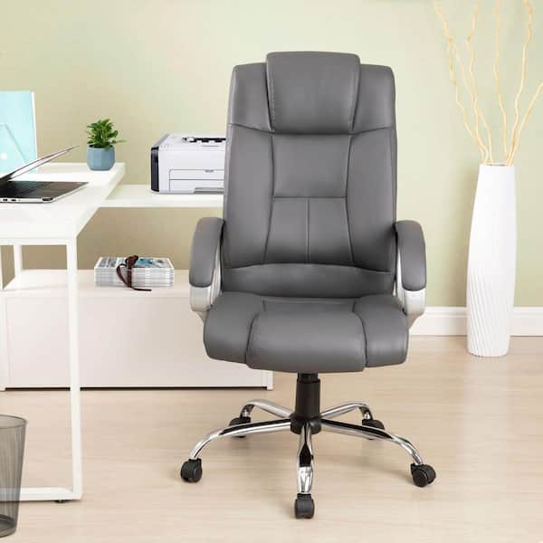 HOMESTOCK Gray High Back Executive Premium Faux Leather Office Chair with Back Support, Armrest and Lumbar Support