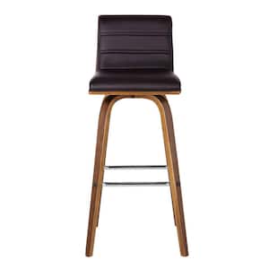 35 in. Brown Solid Wood Swivel Low Back Counter Height Bar Chair with Footrest