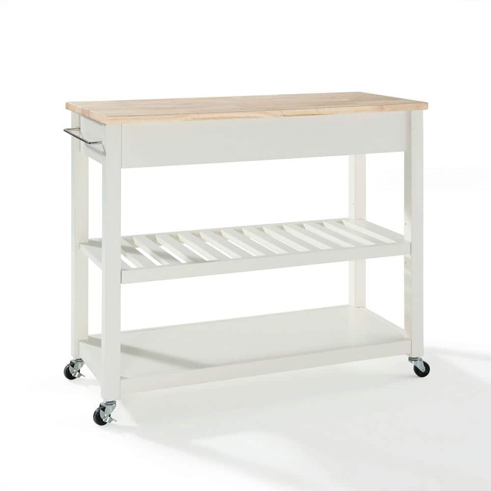 White and Natural Light Wood Kitchen Cart with Wine Rack