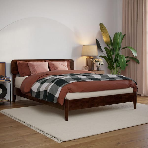 Florence Walnut Brown Solid Wood Frame Full Low Profile Platform Bed