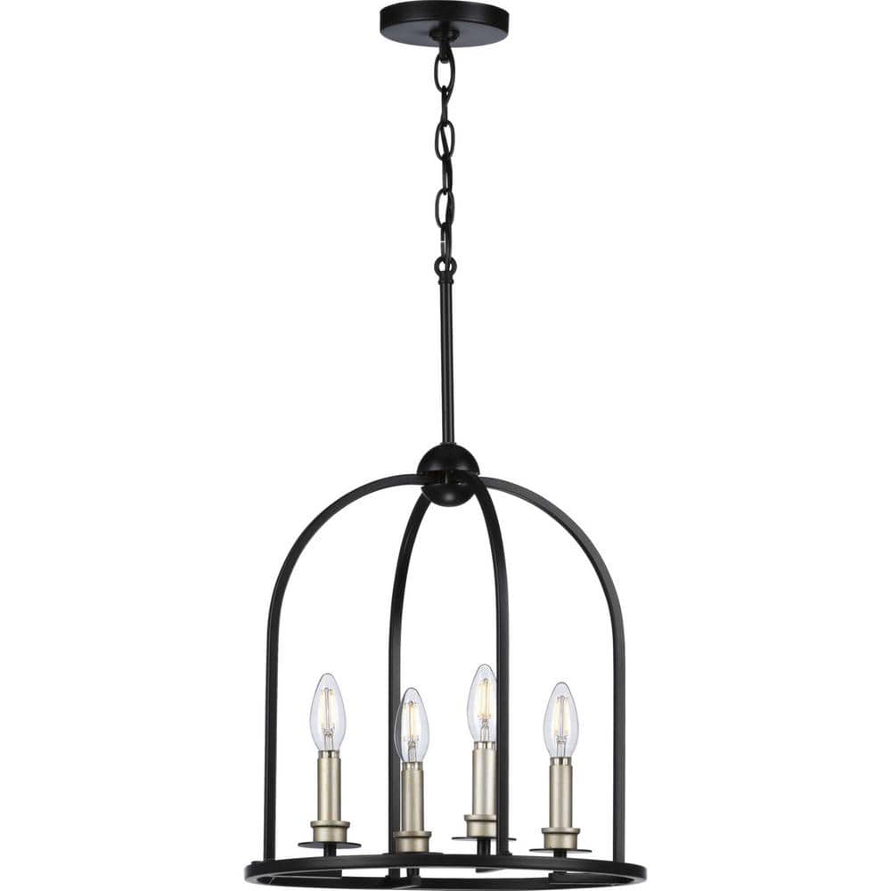 Modern Farmhouse 15" Black Globe Pendant with Polished Nickel Accents