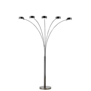 Micah Pro 88 in. H in. Brushed Black Steel LED 5-Arched Floor Lamp with Dimmer, 5000K Daylight, 300-Watt