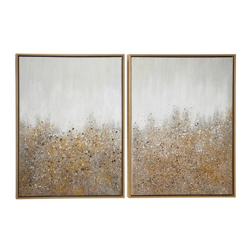 Gold and White Glitter Acrylic Abstract Framed Wall Art Set
