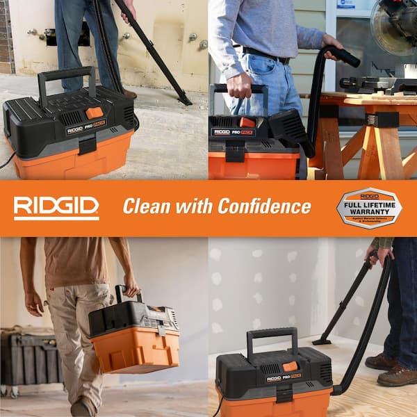 RIDGID - 4.5 Gallon 5.0 Peak HP ProPack Shop Vacuum Wet Dry Vac with Fine Dust Filter, Expandable Locking Hose and Accessories