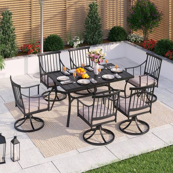 PHI VILLA 7-Piece Metal Patio Outdoor Dining Set With Rectangle Table ...