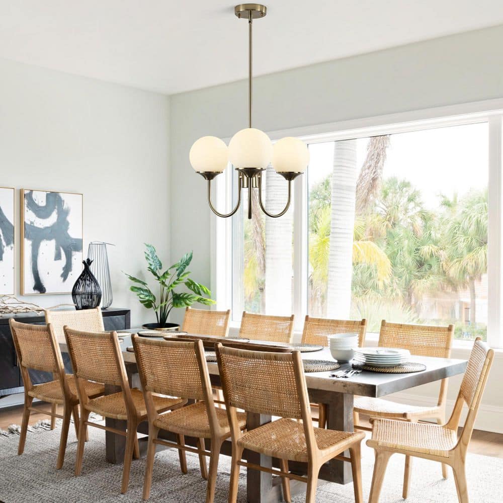 3-Light Brass Farmhouse Modern Pendant Light with Milky White Ball Glass Shade Chandelier for Dining Room price history on PriceWatchPro