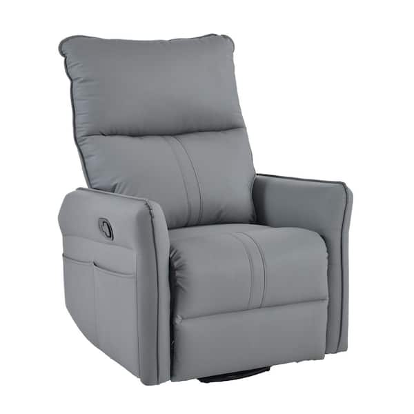 Metal 360° Swivel Outdoor Recliner Chair with Gray Cushion