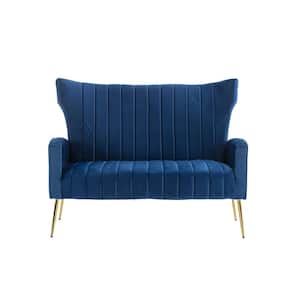 50 in. Square Arm Velvet Straight Sofa in Blue