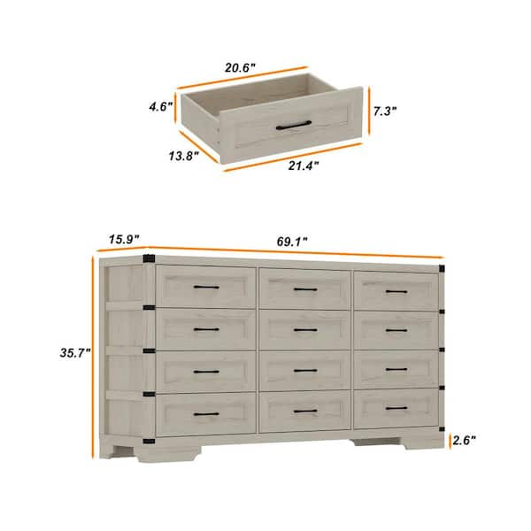 FUFU&GAGA Beige Wooden Grain 12 Drawers 69.1 in. Width x 15.9 in
