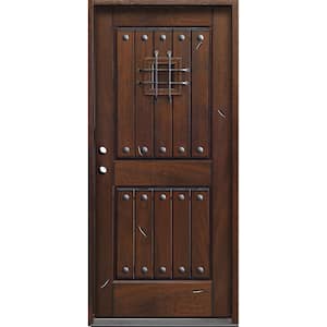 Rustic Mahogany Type 36 in. x 80 in. 2-Panel Right-Hand/Inswing Antique Distressed Wood Prehung Front Door