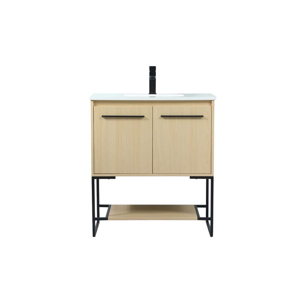Timeless Home 30 in. W Single Bath Vanity in Maple with Engineered Stone Va