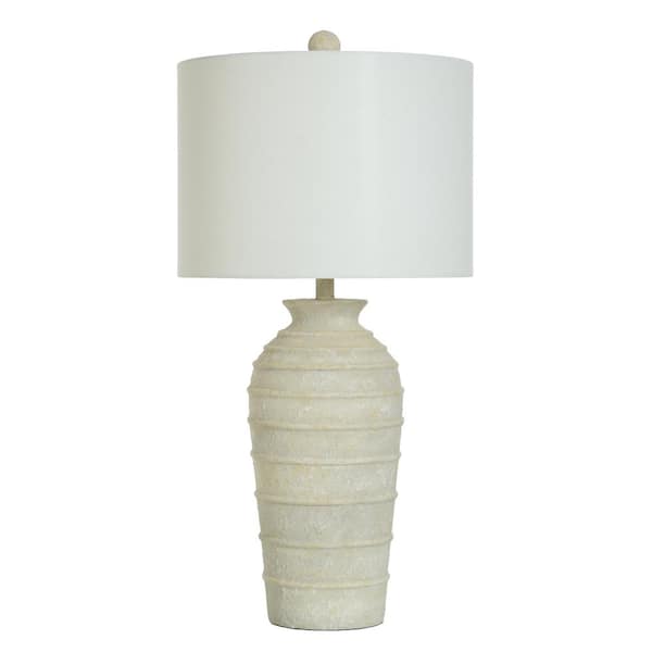 StyleCraft Cream with Yellow Touches Table Lamp with White Linen Shade 32 in.