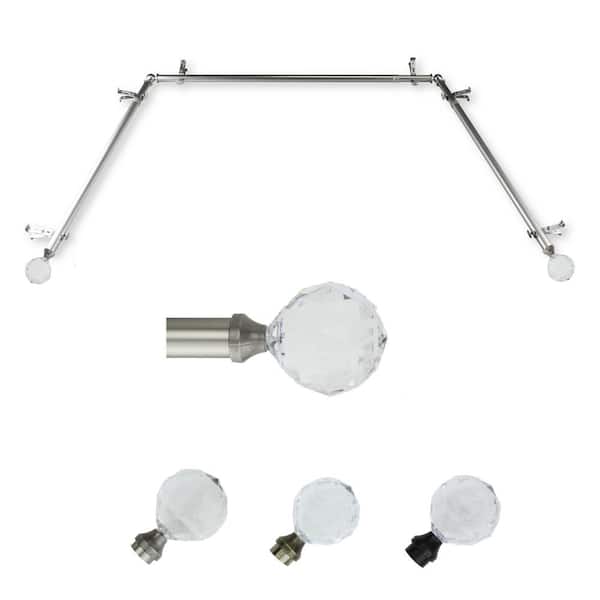 EMOH 13/16" Dia Adjustable 20"-36", 38"-72" Bay Window Curtain Rod with Leticia Finials in Satin Nickel