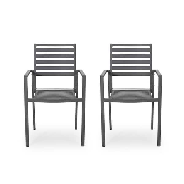 Cape Coral Gun Metal Grey Aluminum Outdoor Patio Dining Chair (2-Pack)