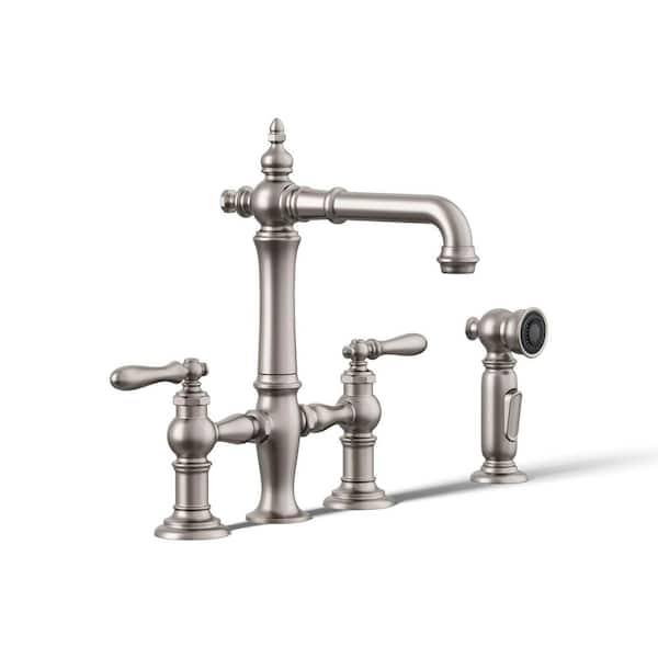 KOHLER Artifacts 2-Handle Bridge Kitchen Faucet with Lever Handles