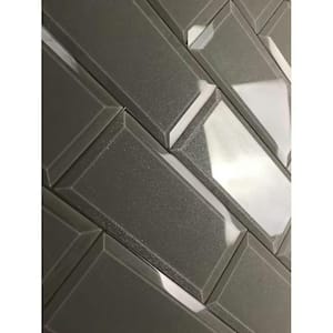 Frosted Elegance Glossy Glittery Gray Beveled Subway 3 in. x 6 in. Glass Wall Tile (0.125 Sq. Ft./Piece)