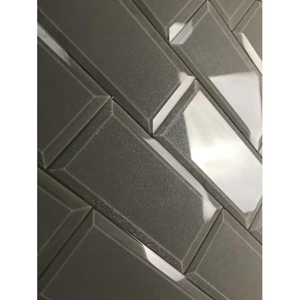 Frosted Elegance Gray 3 in. x 6 in. Beveled Glossy Glass Subway Wall Tile (0.125 Sq. Ft./Each)