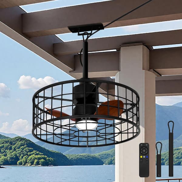 20 in. Waterproof Outdoor Black Ceiling Fan with Lights with Remote Control, Dimmable Wet Rated Gazebo Fan for Gazebo