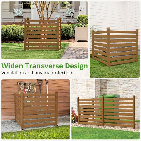 38''W x 46''H Teak Brown Outdoor No Dig Fence Poly Plastic Picket Fence Panel Decorative Garden Privacy Fence(4-Pack)