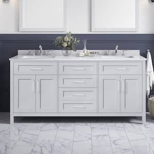 Tahoe 72 in. W x 21 in. D x 34 in. H Double Sink Bath Vanity in Dove Gray with White Engineered Marble Top and Outlet