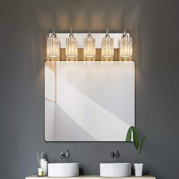 LQXYIQ 36.22 in.5-Light Clear Glass Brushed Nickel Crystal Wall