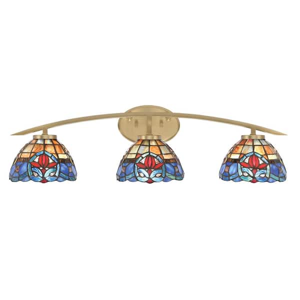 Unbranded Siena 29 in. 3-Light Vanity Light New Age Brass with Sierra Art Glass Shades