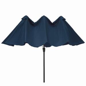 15ft. x 9ft. Blue Steel Rectangular Stylish Outdoor Patio Market Umbrella