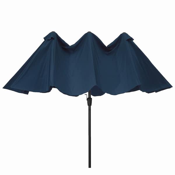 Unbranded 15ft. x 9ft. Blue Steel Rectangular Stylish Outdoor Patio Market Umbrella