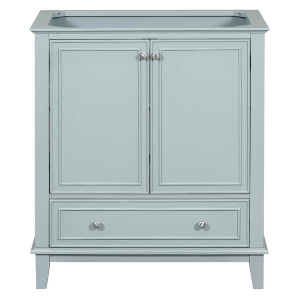 30 in. Freestanding Bath Vanity Cabinet without Top in Green, Silver Metal Knobs, Drawer Slides, Back Open