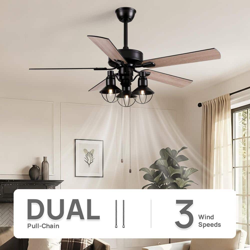 WDETR 52 in. Indoor Black Downrod Mount Traditional Pull-Chain