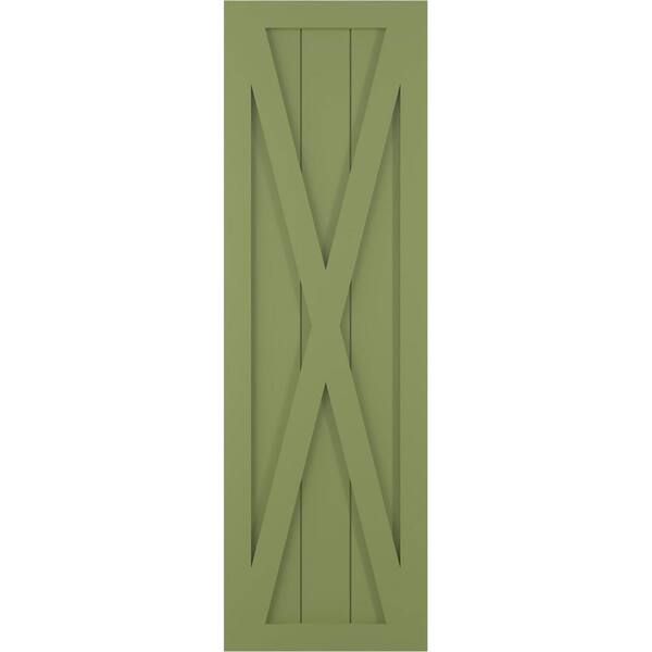 Ekena Millwork 15 in. x 66 in. True Fit PVC Single X-Board Farmhouse Fixed Mount Board and Batten Shutters, Moss Green (Per Pair)