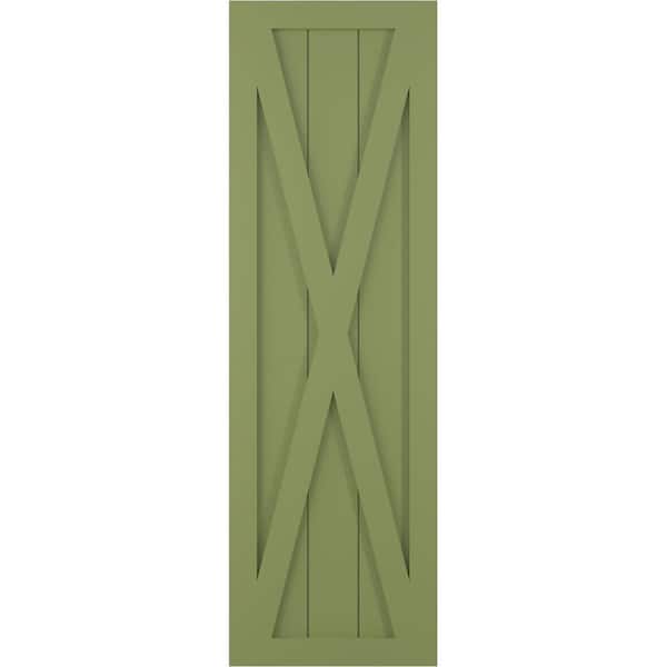 Ekena Millwork 15 in. x 76 in. True Fit PVC Single X-Board Farmhouse Fixed Mount Board and Batten Shutters, Moss Green (Per Pair)