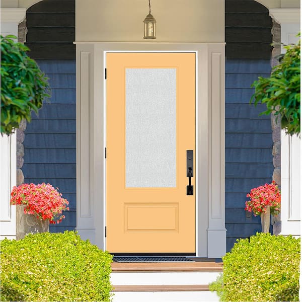 Legacy 36 in. x 80 in. 3/4 Lite Rain Glass RHOS Jackfruit Finish Fiberglass Prehung Front Door