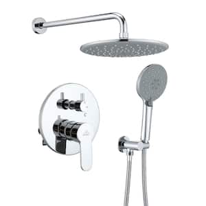 3-Spray Patterns with 2.5 GPM 10 in. Round Wall Mount Dual Shower Heads in Spot Resist Chrome, (Valve Included)