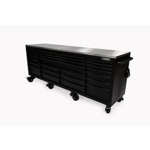 Tool Storage Heavy Duty 96 in. W Matte Black Mobile Workbench Cabinet with Stainless Steel Top