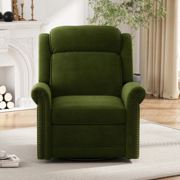 Merax Nailhead Green Velvet Manual Rocking 360° Swivel Recliner