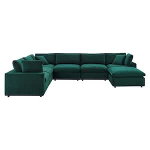 Commix 158 in. Down Filled Overstuffed Performance Velvet 7-Piece Sectional Sofa in Green