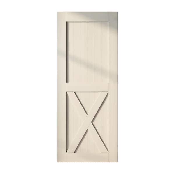 HOMACER 48 in. x 96 in. X-Frame Tinsmith Gray Solid Natural Pine Wood Panel Interior Sliding Barn Door Slab with Frame