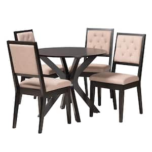 Mana 5-Piece Beige and Dark Brown Wood Dining Set