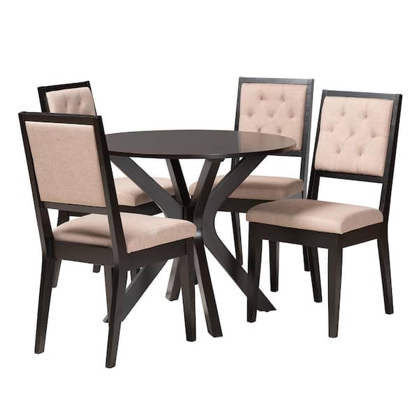 Baxton Studio Mana 5-Piece Beige and Dark Brown Wood Dining Set