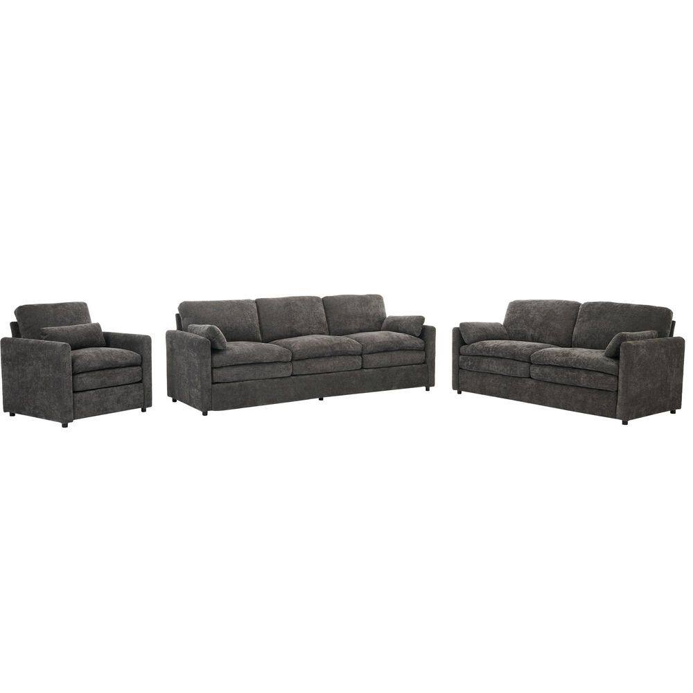 3-Piece Gray Chenille Living Room Set with Loveseat and Single Sofa