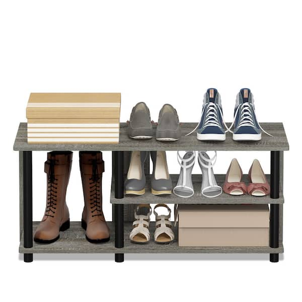 Furinno Turn-N-Tube 5 Tier Wide Wood Shoe Rack Shelf Organizer, French Oak  Grey