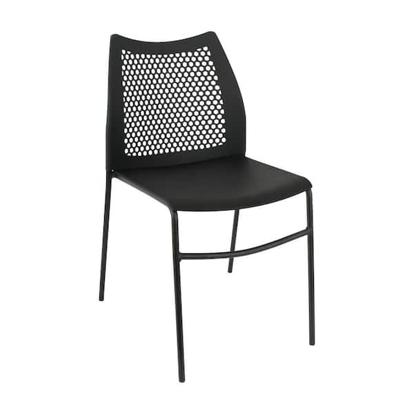 Carnegy Avenue Hercules Black Plastic/Black Frame Stack Side Chair with Air-Vent Back Non-Sled Base and Black Powder Coated Metal Frame