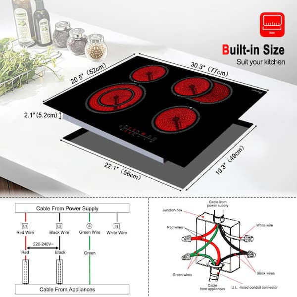 Electric Cooktop 30 Inch Ceramic Stove 4 Burners Built-In Stove