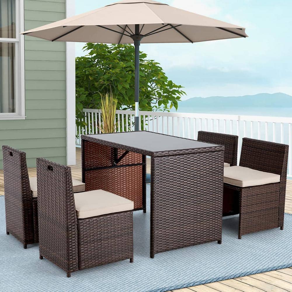 Cesicia 5Pieces Wicker Patio Dining Set, Space Saving Patio Furniture