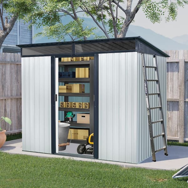 8 x 6 ft. Tool Shed , 94 in. W x 69 in. D x 77 in. H Galvanized Steel Outdoor Storage Cabinet with Lockable Sliding Door