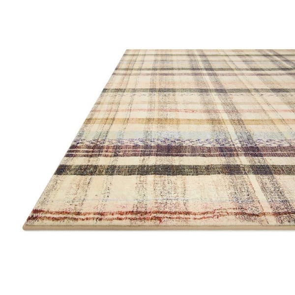 Chris Loves Julia Humphrey Ivory/Multi 18 in. x 18 in. Sample Modern Farmhouse Plaid Area Rug
