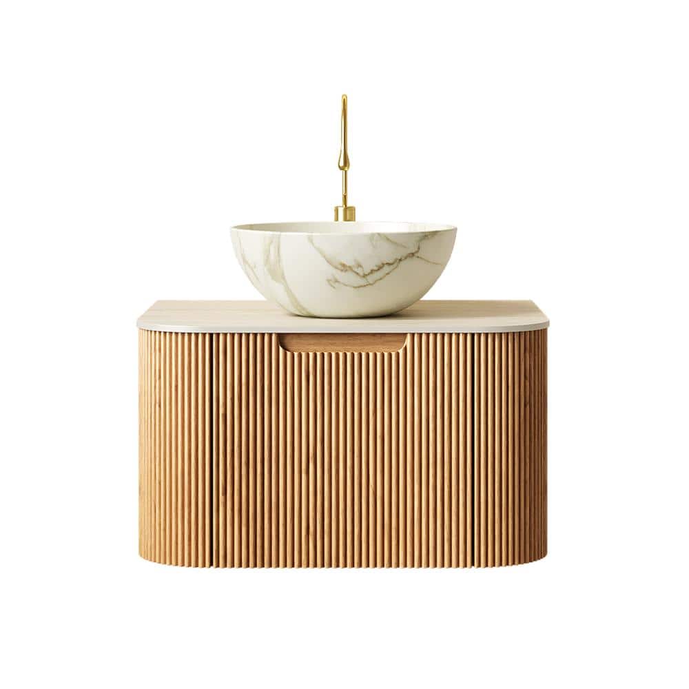 24 in. Floating Natural Wood Bath Vanity with Woodgrain Sintered Stone Top price history on PriceWatchPro