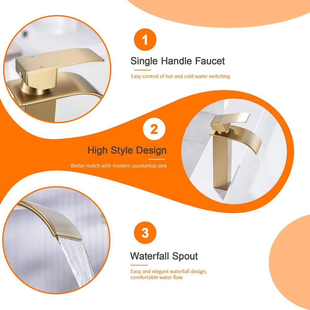 Brushed Gold Stainless Steel Single Handle Vessel Sink Faucet